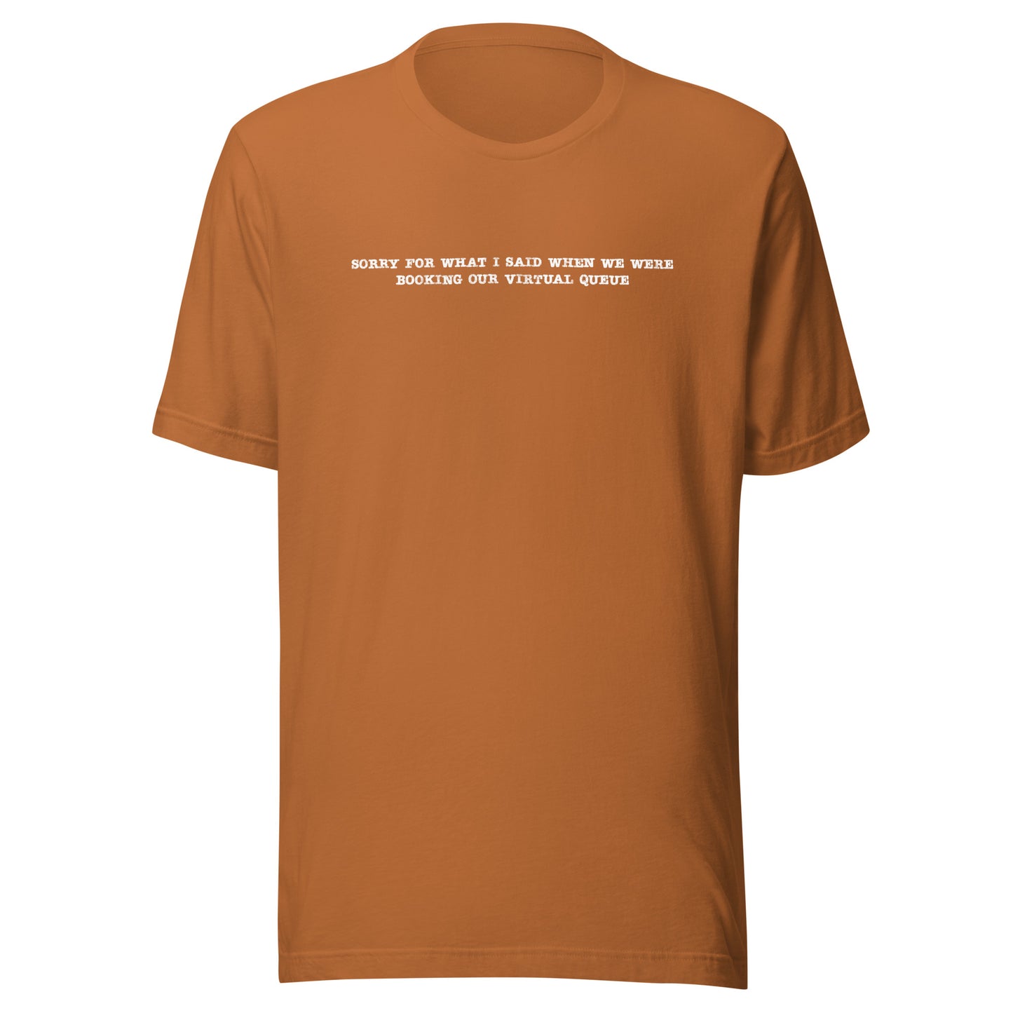 Sorry for What I Said When We Were Booking Our Virtual Queue T-shirt